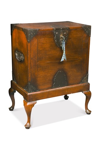 Lot 647 - A Colonial mahogany and metal bound campaign chest, late 18th/ early 19th century