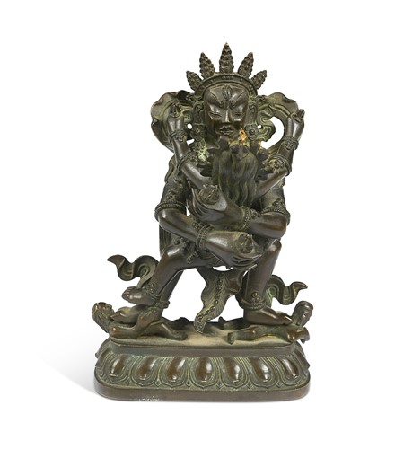 Lot 74 - A Tibetan bronze Yabyum of Vajrasattva and his consort, late 19th century