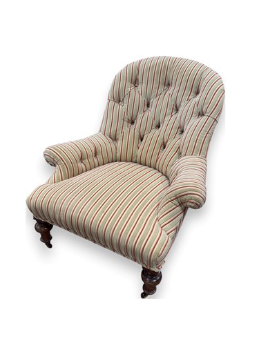 Lot 558 - Victorian lounging chair in cut velvet stripe,...