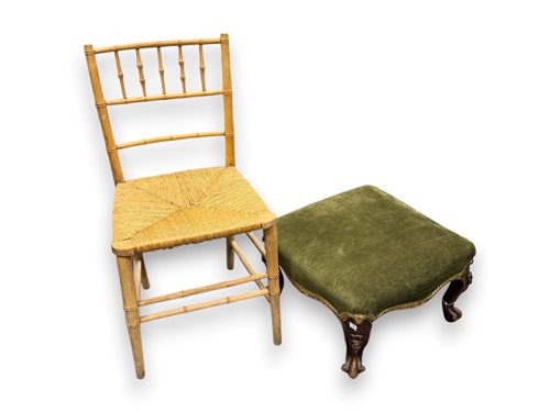 Lot 640 - A faux bamboo single chair with rush seat,...