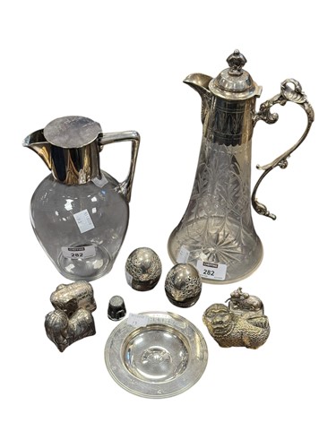 Lot 282 - A cut glass and silver plated claret jug,...