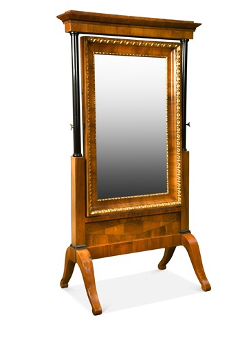 Lot 740 - A Biedermeier style walnut cheval mirror, early 20th century