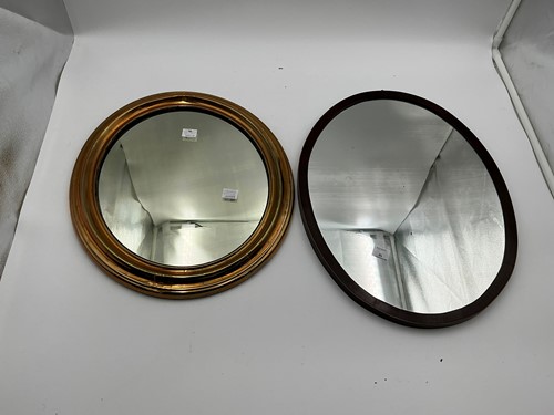 Lot 567 - Small brass oval framed mirror, 38 x 35cm; and...