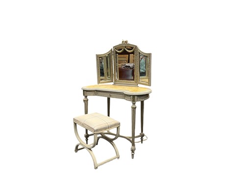 Lot 644 - A French Louis XVI style grey painted dressing...