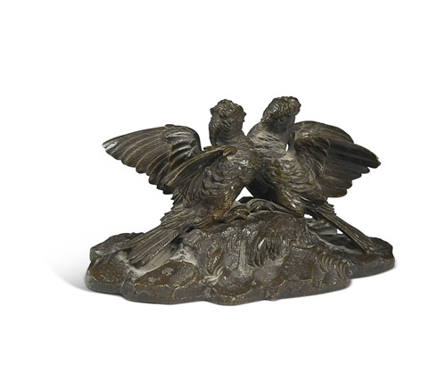 Lot 653 - Victor Paillard (1805-1886), a bronze group of courting birds, 19th century