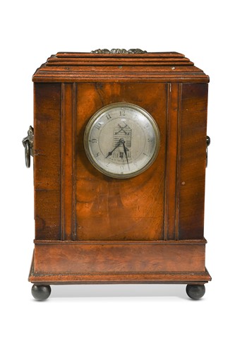 Lot 422 - A mahogany mantel timepiece with windmill automaton dial, 19th century