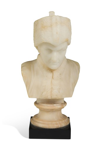 Lot 599 - An alabaster portrait bust of Jean-Jacques Rousseau, 19th century