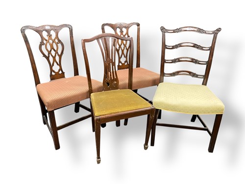 Lot 623 - Four Georgian or later dining chairs,...