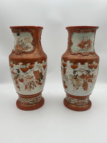 Lot 138 - A pair of Japanese Kutani vases, decorated...