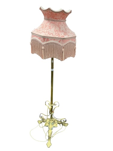 Lot 260 - Art Nouveau style brass standard lamp with...