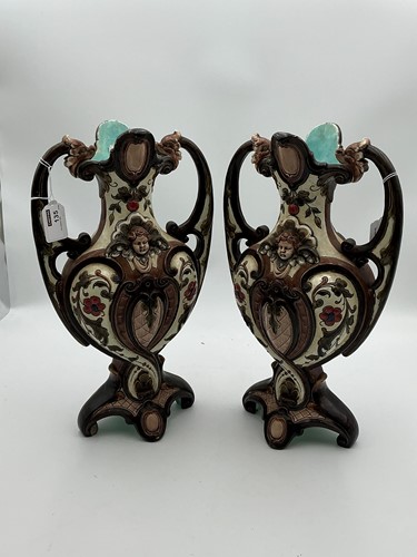 Lot 135 - A pair of 19th century Art Nouveau majolica...