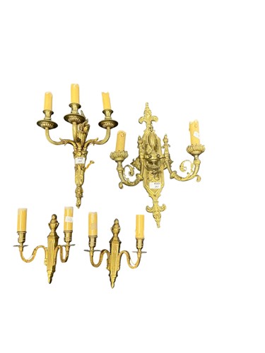 Lot 267 - Pair early 20th century gilt metal two branch...