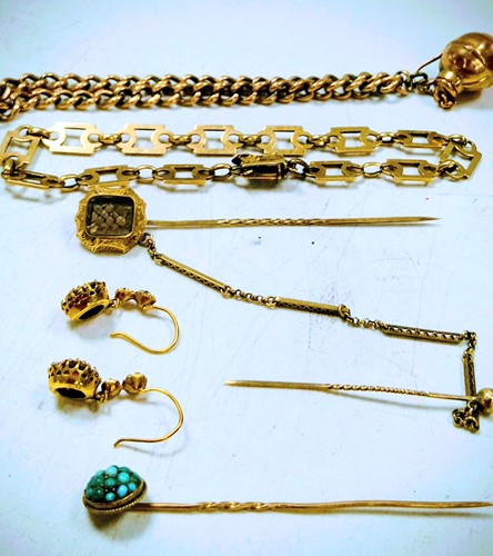 Lot 316 - Two bracelets, together with two stick pins...