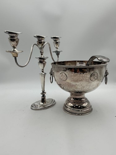 Lot 307 - A small silver plated punch bowl and ladle,...