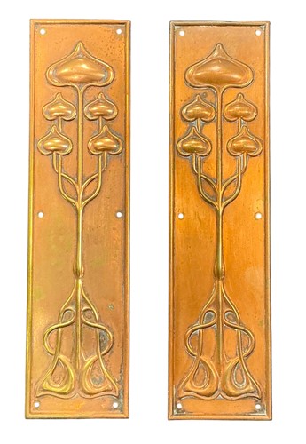 Lot 149 - A pair of Art Nouveau brass door plates