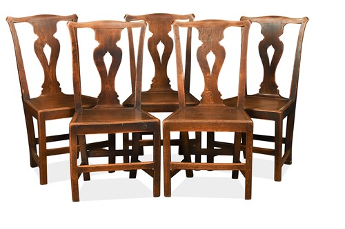 Lot 370 - A set of five ash and elm dining chairs, 18th century