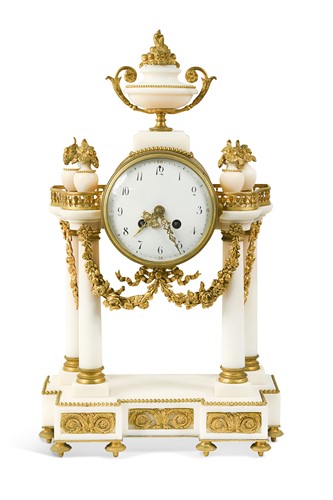 Lot 582 - A French white marble and gilt-metal mounted mantel clock, 19th century
