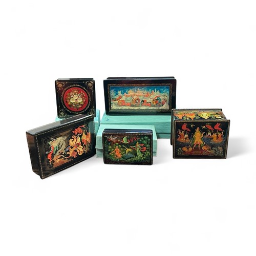 Lot 141 - A group of five Russian lacquer boxes, circa...