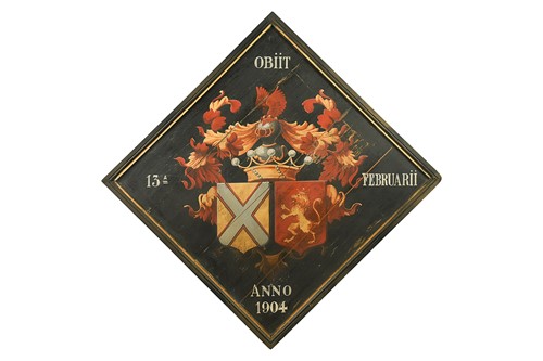 Lot 344 - A wooden painted funerary hatchment, early 20th century