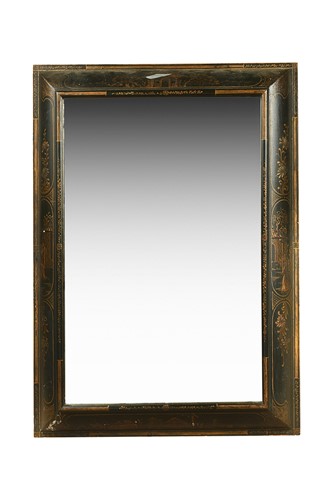 Lot 449 - A chinoiserie black and gilt painted wall mirror, circa 1900