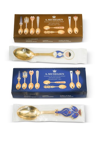 Lot 255 - Anton Michelsen, two silver-gilt and enamel spoons