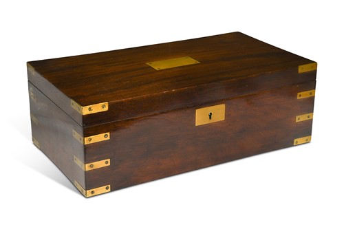 Lot 673 - A mahogany and brass-bound humidor, 20th century