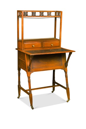 Lot 336 - In the manner of Christopher Dresser, a Liberty & Co., Aesthetic Movement walnut writing desk