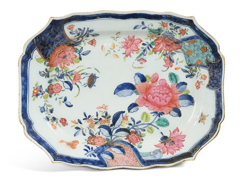 Lot 12 - A Chinese export pseudo tobacco leaf meat plate, Qing dynasty, Qianlong Emperor, circa 1770