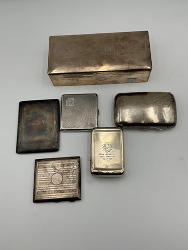 Lot 253A - A silver table cigarette box and four silver...