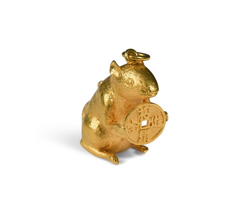 Lot 42 - A Chinese gold Rat and Coin pendant, 20th century