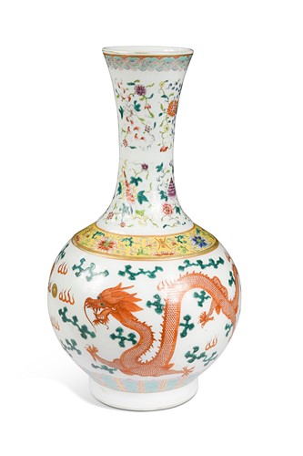 Lot 21 - A Chinese porcelain dragon bottle vase, Republic Period