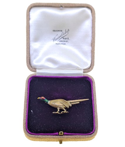 Lot 25 - A cased enamelled pheasant brooch
