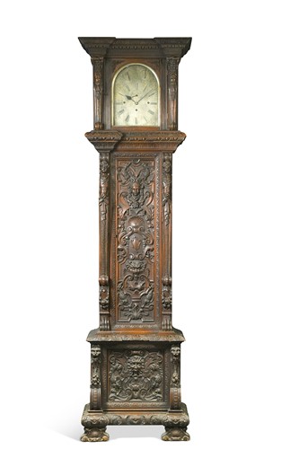 Lot 731 - A carved walnut chiming longcase clock, 19th century