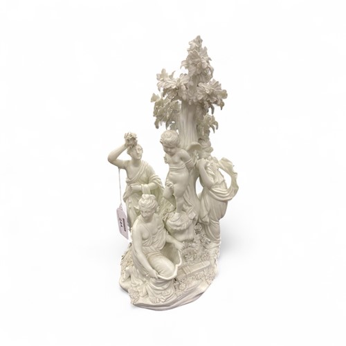 Lot 244 - A Derby biscuit porcelain figure group of the Three Graces Distressing Cupid, c.1800