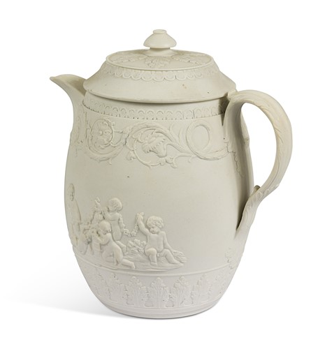 Lot 685 - A white coffee pot and cover, probably Wedgwood, circa 1780