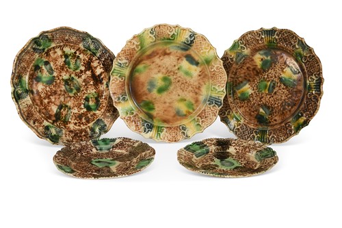 Lot 350 - Four Whieldon tortoiseshell moulded plates, circa 1760