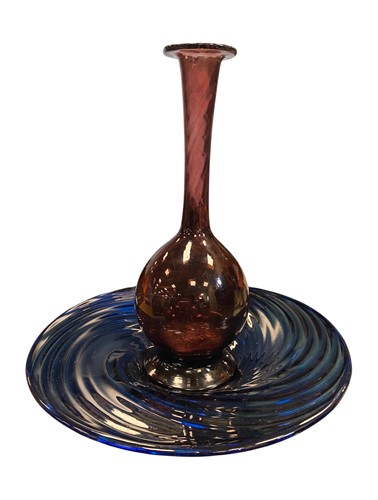 Lot 65 - Deep blue swirled glass charger (stamped to...