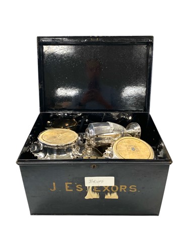 Lot 258 - A metal chest containing a quantity of silver...