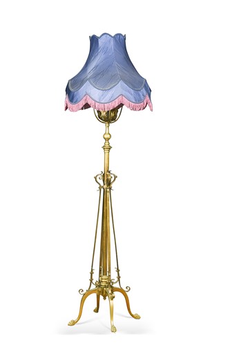 Lot 351 - In the manner of W.A.S. Benson, a brass telescopic standard lamp