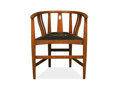 Lot 341 - E. A. Taylor (1874 -1951) for Wylie & Lochhead, an Arts & Crafts oak tub chair, circa 1900