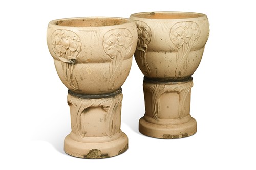 Lot 337 - A pair of Leeds Fireclay Company Lefco Ware jardinieres and stands, circa 1880