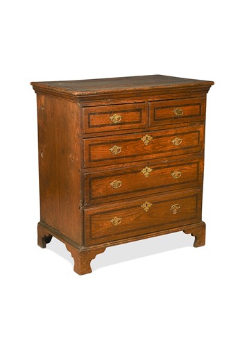 Lot 393 - A provincial elm and mahogany inlaid chest, 18th century