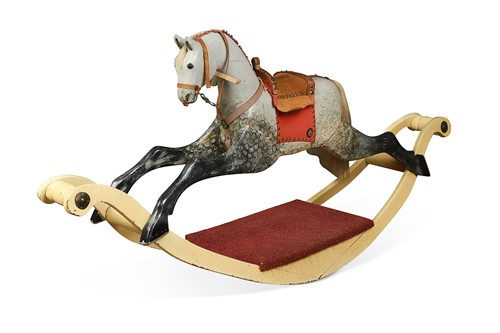 Lot 659 - A dappled grey painted rocking horse, 20th century