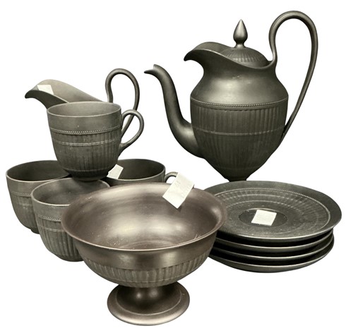 Lot 26 - A Wedgwood black basalt coffee set comprising...