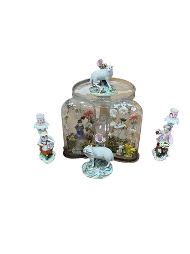 Lot 91 - A pair of wax model figures under glass domes,...