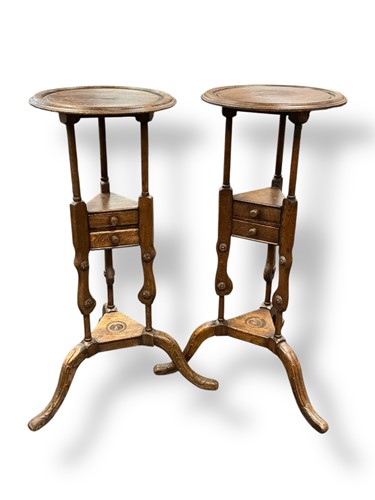 Lot 477 - A pair of reproduction oak wig stands or plant...