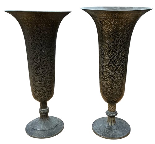 Lot 120 - A matched pair of flared niello type metalware...