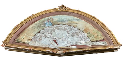 Lot 187 - A 19th century painted and mother of pearl fan,...