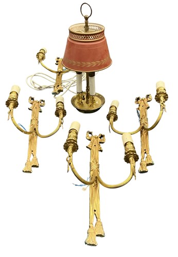 Lot 171 - A set of four George III style brass wall...