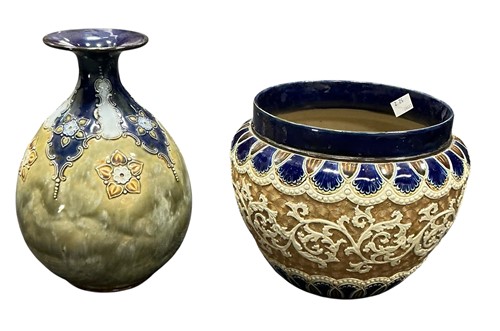 Lot 39 - A Royal Doulton Lambeth flared vase with...